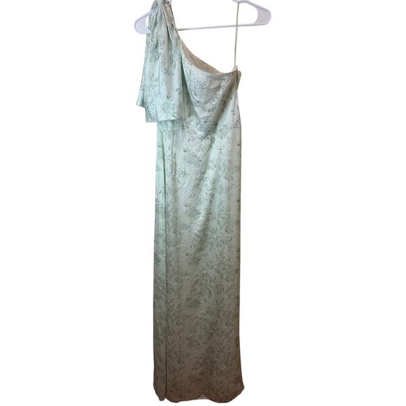 Sachin + Babi Sz 4 Chelsea Floral One-Shoulder Gown Mint Green Sage Great! - Picture 3 of 8